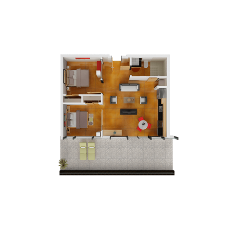 Floor plan for 2 beds, 1 bath, 674 sqft